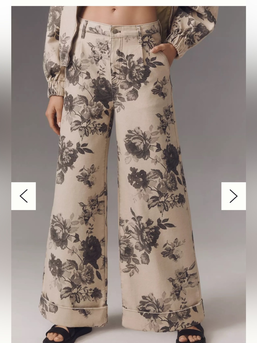 Pilcro Sz 29 Leon Dble Hem High-Rise Wide-Leg Cuffed Jeans Floral Anthropologie。 - Picture 2 of 10